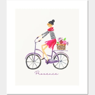 Provence France Biking Bicycling Cute French Girl's Woman's Posters and Art